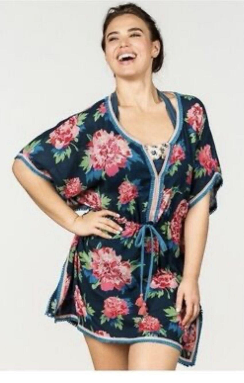 Matilda Jane Cool Shade Blue Pink Floral Swim Coverup Womens Size Large